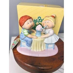 Vintage Cabbage Patch Kids Sharing a Soda Cream Porcelain Figurine